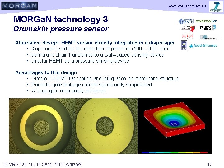 www. morganproject. eu MORGa. N technology 3 Drumskin pressure sensor Alternative design: HEMT sensor