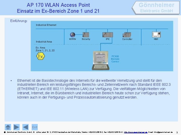 AP 170 WLAN Access Point Einsatz im Ex-Bereich Zone 1 und 21 Gönnheimer Elektronic