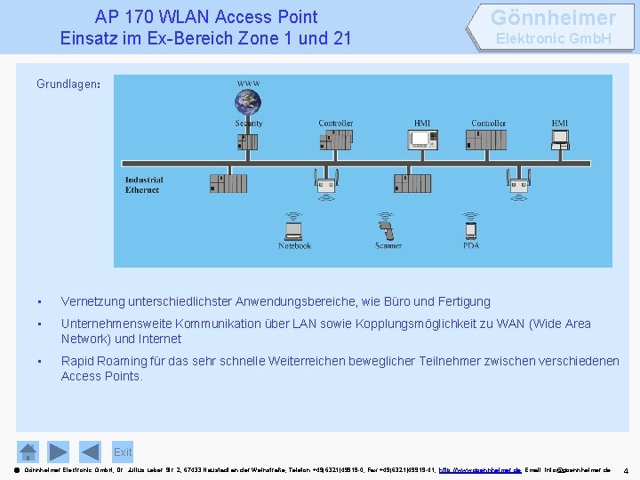 AP 170 WLAN Access Point Einsatz im Ex-Bereich Zone 1 und 21 Gönnheimer Elektronic