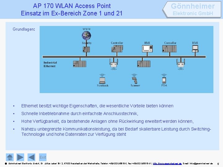 AP 170 WLAN Access Point Einsatz im Ex-Bereich Zone 1 und 21 Gönnheimer Elektronic