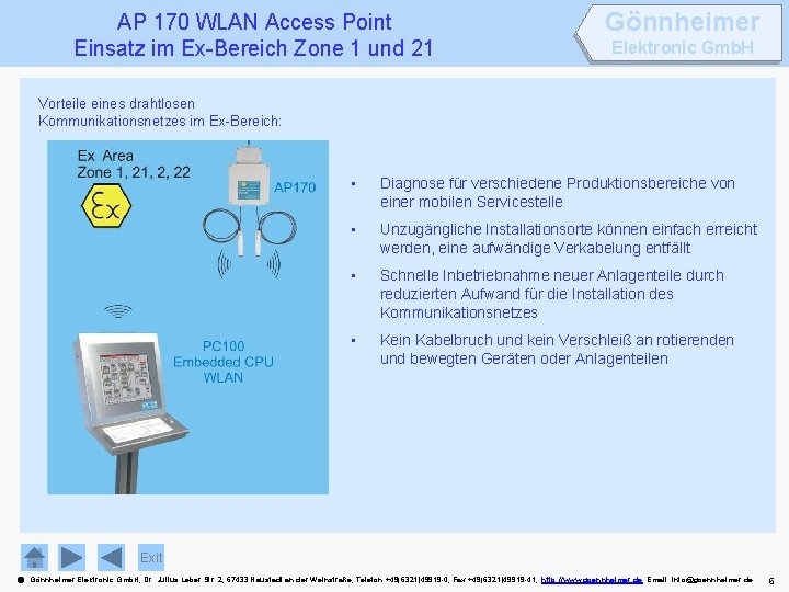 AP 170 WLAN Access Point Einsatz im Ex-Bereich Zone 1 und 21 Gönnheimer Elektronic