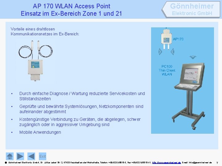 AP 170 WLAN Access Point Einsatz im Ex-Bereich Zone 1 und 21 Gönnheimer Elektronic