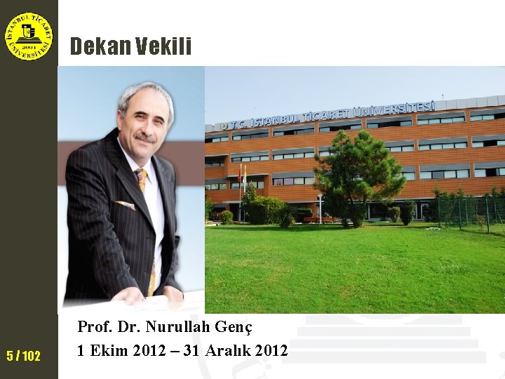 Dekan Vekili 5 / 102 Prof. Dr. Nurullah Genç 1 Ekim 2012 – 31
