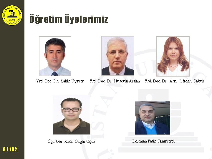 Öğretim Üyelerimiz Yrd. Doç. Dr. Şahin Uyaver Yrd. Doç. Dr. Hüseyin Arslan Yrd. Doç.