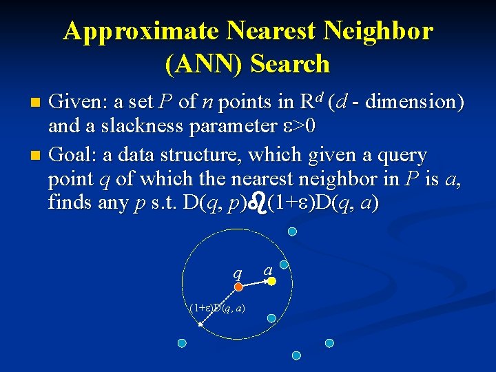 Approximate Nearest Neighbor (ANN) Search Given: a set P of n points in Rd