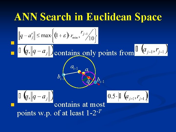 ANN Search in Euclidean Space n n contains only points from ai-1 bi-1 n