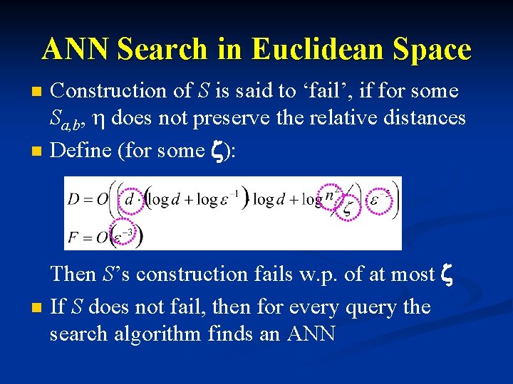 ANN Search in Euclidean Space n n n Construction of S is said to