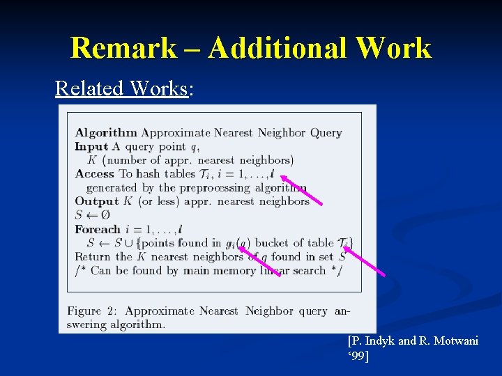 Remark – Additional Work Related Works: [P. Indyk and R. Motwani ‘ 99] 
