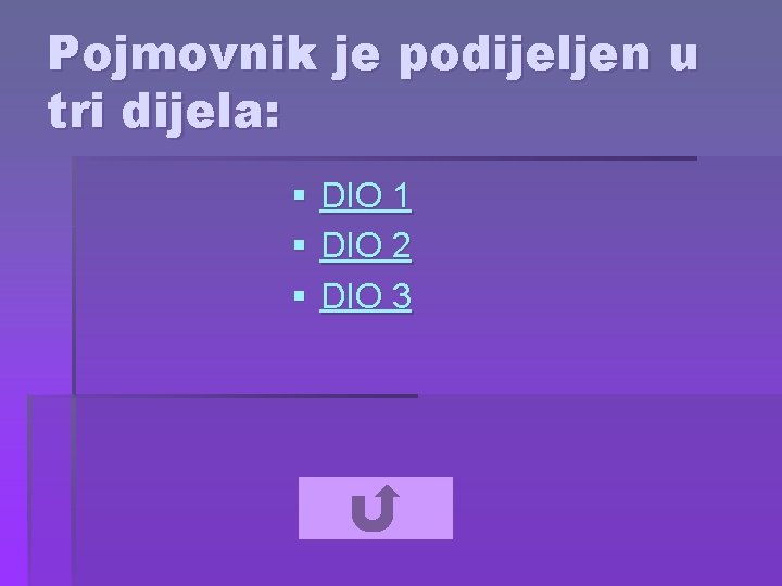 Pojmovnik je podijeljen u tri dijela: § § § DIO 1 DIO 2 DIO