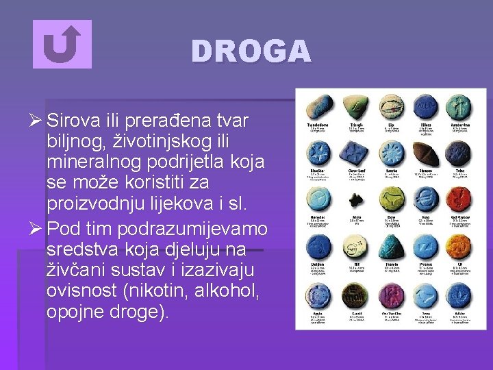 DROGA Ø Sirova ili prerađena tvar biljnog, životinjskog ili mineralnog podrijetla koja se može