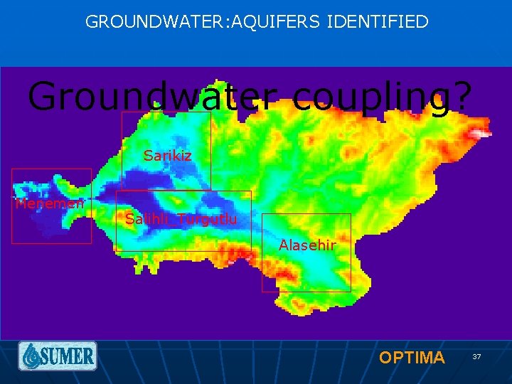 GROUNDWATER: AQUIFERS IDENTIFIED Groundwater coupling? Sarikiz Menemen Salihli_Turgutlu Alasehir OPTIMA 37 