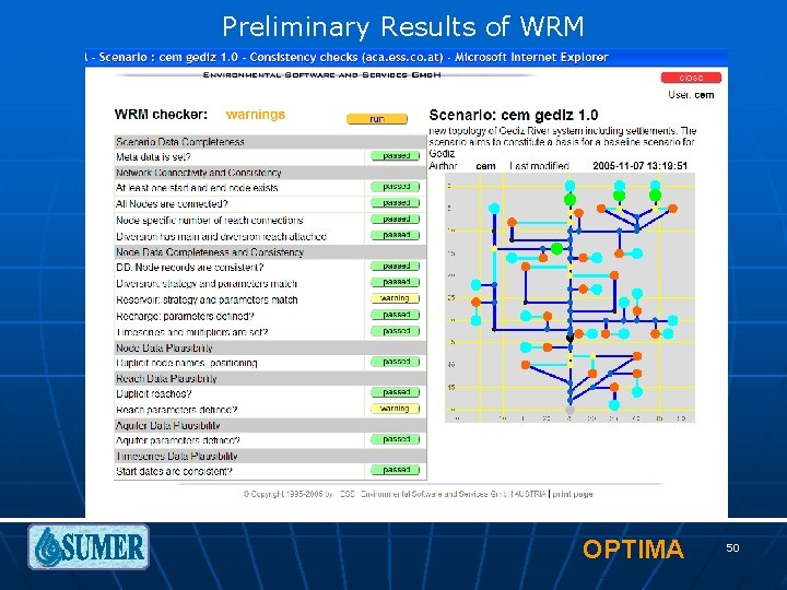 Preliminary Results of WRM OPTIMA 50 