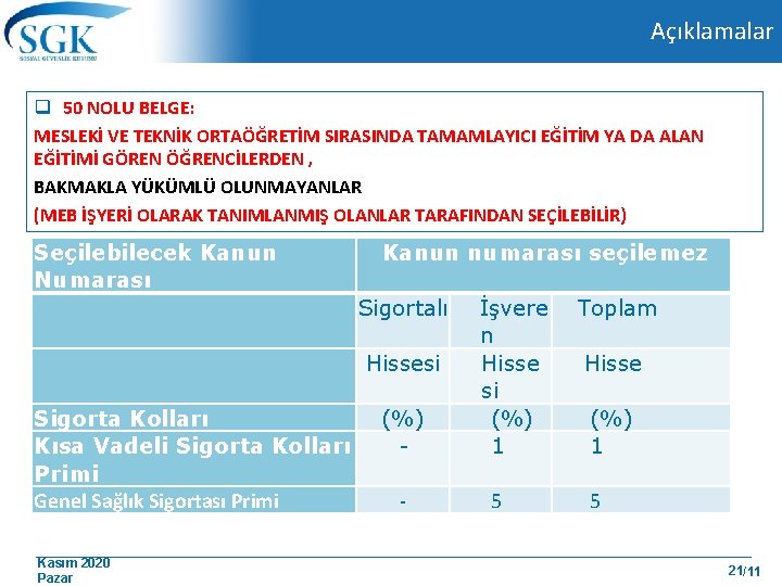 Açıklamalar q 50 NOLU BELGE: MESLEKİ VE TEKNİK ORTAÖĞRETİM SIRASINDA TAMAMLAYICI EĞİTİM YA DA