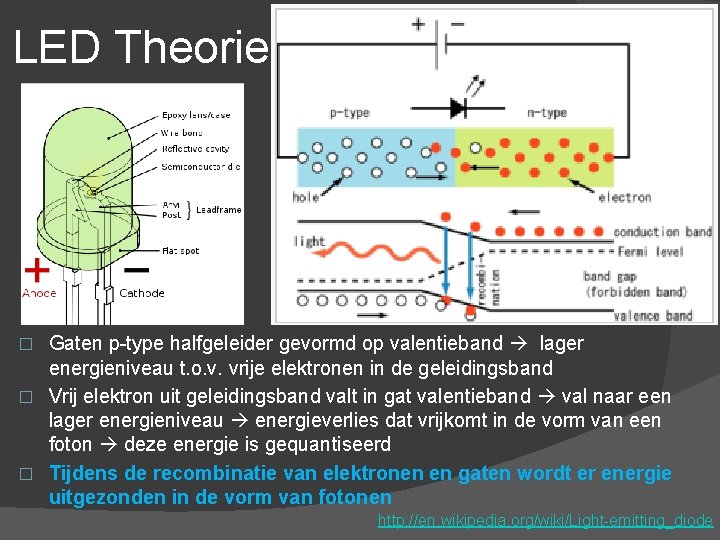 LED Theorie Gaten p-type halfgeleider gevormd op valentieband lager energieniveau t. o. v. vrije