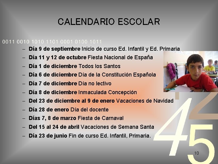 CALENDARIO ESCOLAR – Día 9 de septiembre Inicio de curso Ed. Infantil y Ed.