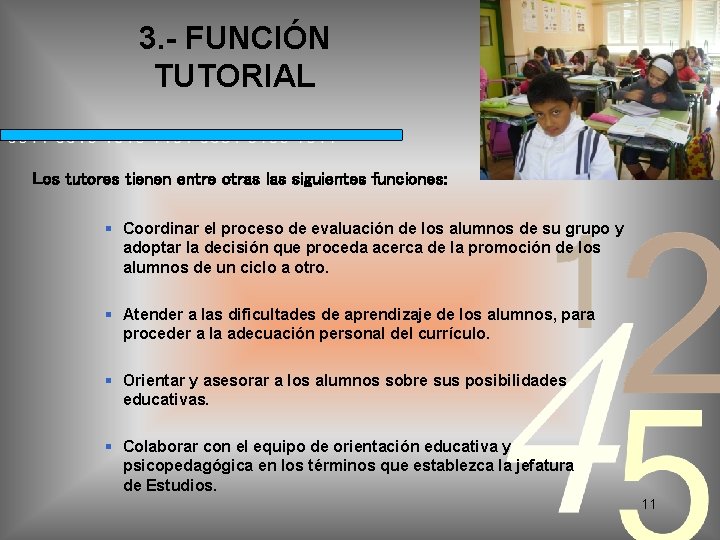 3. - FUNCIÓN TUTORIAL Los tutores tienen entre otras las siguientes funciones: Coordinar el