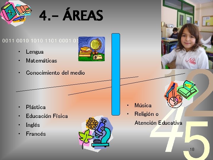 4. - ÁREAS • Lengua • Matemáticas • Conocimiento del medio • • Plástica