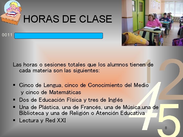 HORAS DE CLASE Las horas o sesiones totales que los alumnos tienen de cada