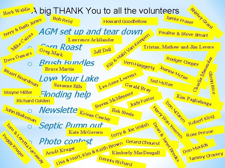 A big THANK You to all the volunteers Lawrence Arkilander s mar ark ll