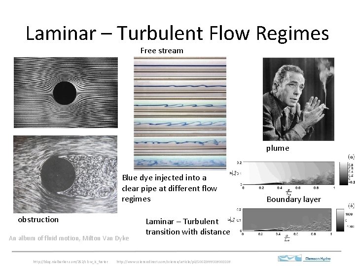 Laminar – Turbulent Flow Regimes Free stream plume Blue dye injected into a clear