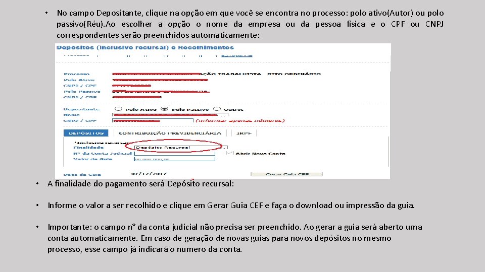  • No campo Depositante, clique na opção em que você se encontra no