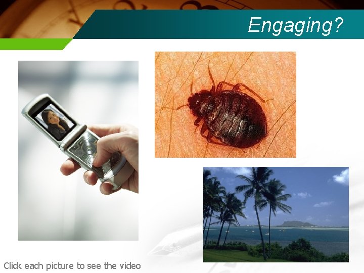 Engaging? Click each picture to see the video 