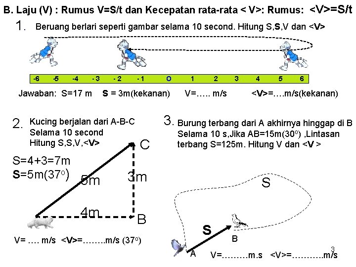 B. Laju (V) : Rumus V=S/t dan Kecepatan rata-rata < V>: Rumus: < V>=S/t