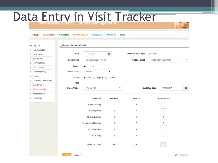 Data Entry in Visit Tracker 
