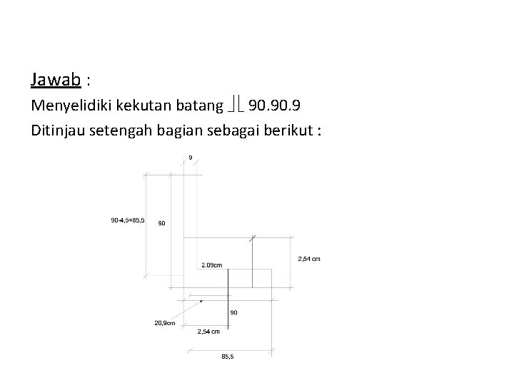 Jawab : Menyelidiki kekutan batang 90. 9 Ditinjau setengah bagian sebagai berikut : 