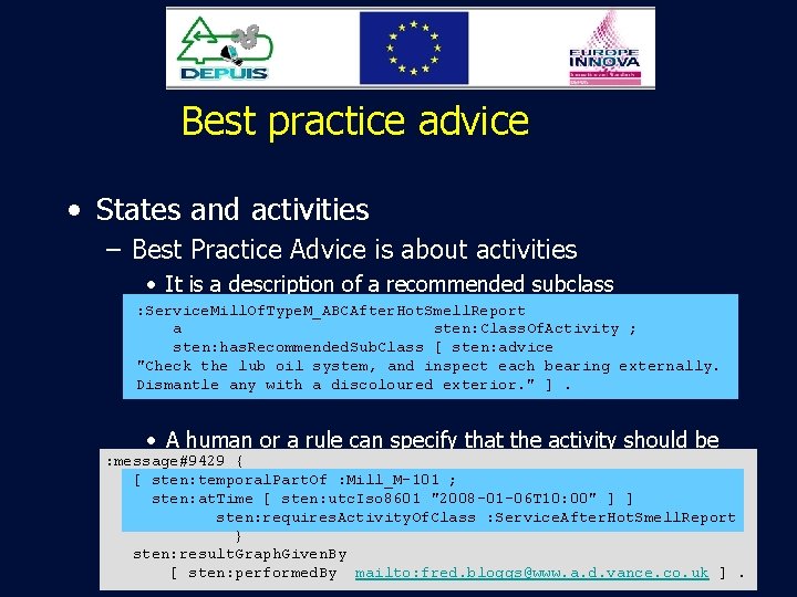 Best practice advice • States and activities – Best Practice Advice is about activities