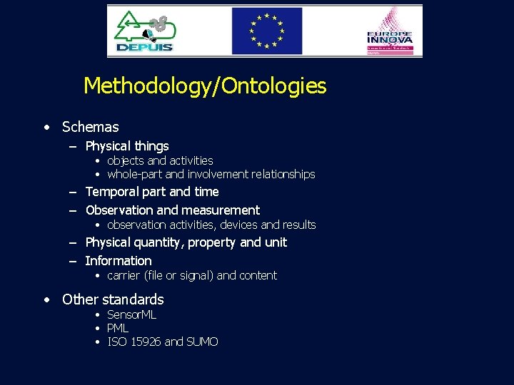 Methodology/Ontologies • Schemas – Physical things • objects and activities • whole-part and involvement