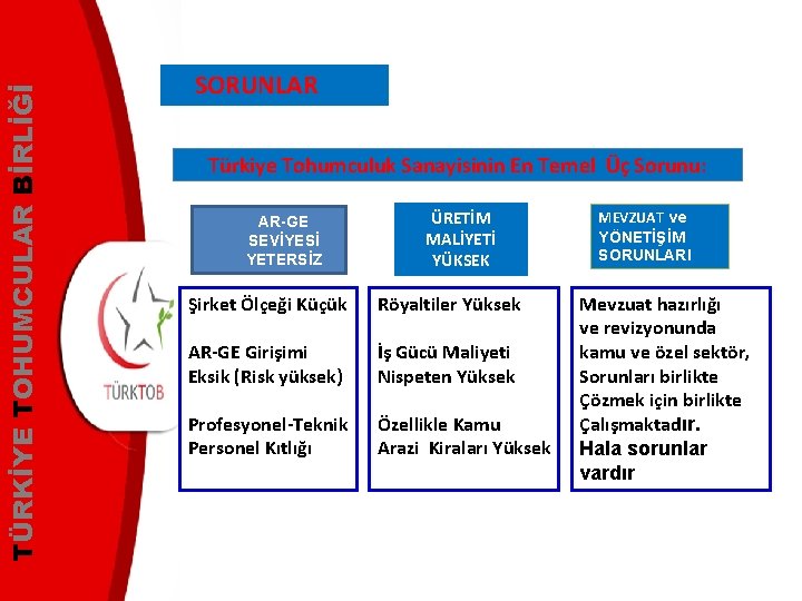 TÜRKİYE TOHUMCULAR BİRLİĞİ SORUNLAR Türkiye Tohumculuk Sanayisinin En Temel Üç Sorunu: AR-GE SEVİYESİ YETERSİZ