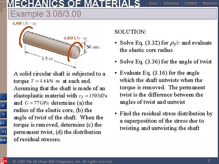 Fifth Edition MECHANICS OF MATERIALS Beer • Johnston • De. Wolf • Mazurek Example