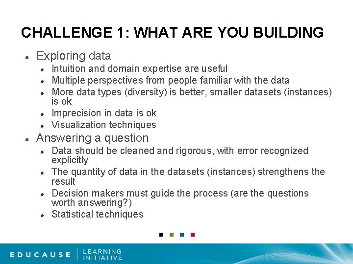 CHALLENGE 1: WHAT ARE YOU BUILDING Exploring data Intuition and domain expertise are useful