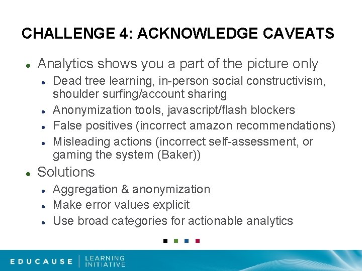 CHALLENGE 4: ACKNOWLEDGE CAVEATS Analytics shows you a part of the picture only Dead