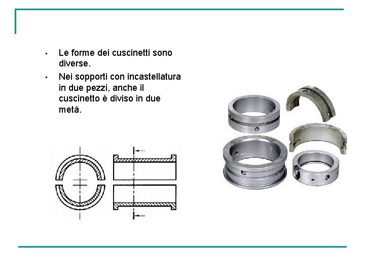  • • Le forme dei cuscinetti sono diverse. Nei sopporti con incastellatura in