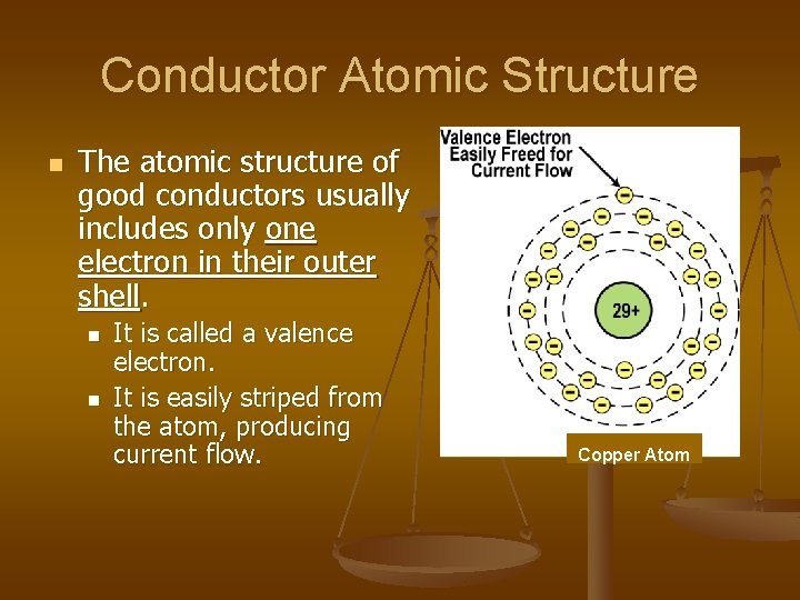 Conductor Atomic Structure n The atomic structure of good conductors usually includes only one