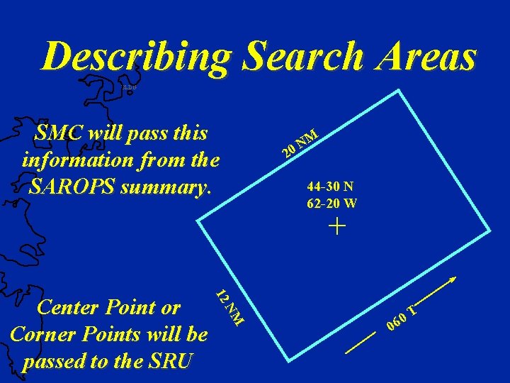Describing Search Areas BLDG SMC will pass this information from the SAROPS summary. NM