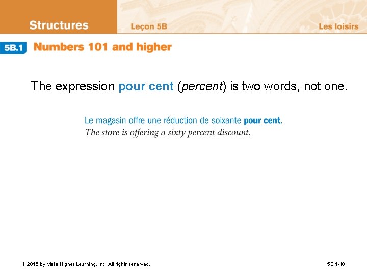 The expression pour cent (percent) is two words, not one. © 2015 by Vista