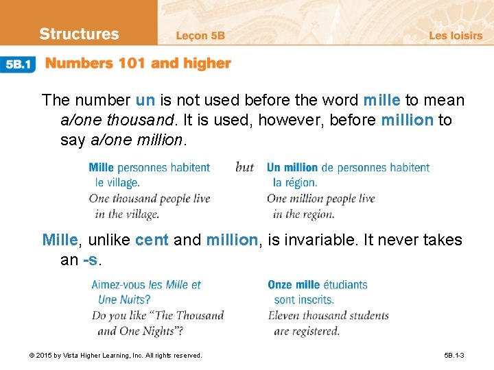 The number un is not used before the word mille to mean a/one thousand.