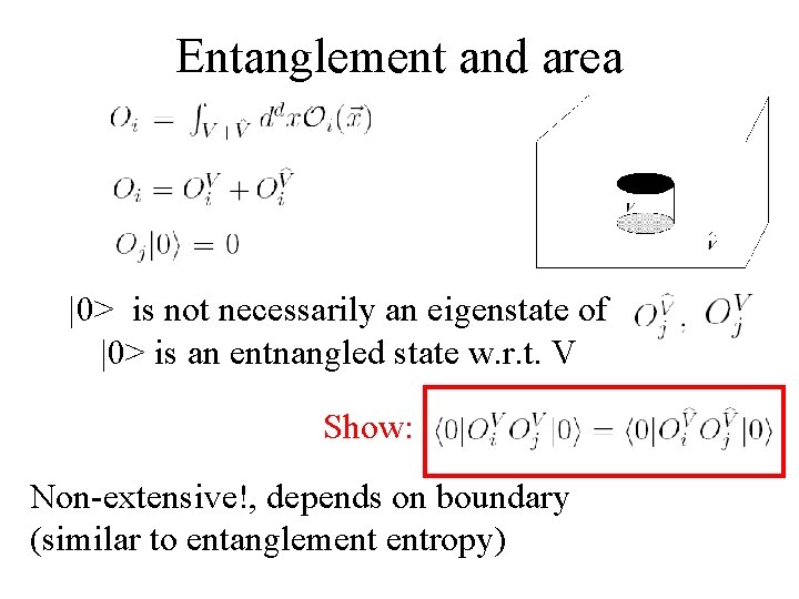 Entanglement and area |0> is not necessarily an eigenstate of |0> is an entnangled