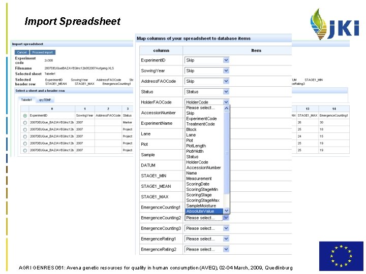 Import Spreadsheet AGRI GENRES 061: Avena genetic resources for quality in human consumption (AVEQ),