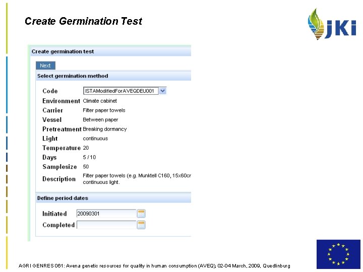 Create Germination Test AGRI GENRES 061: Avena genetic resources for quality in human consumption