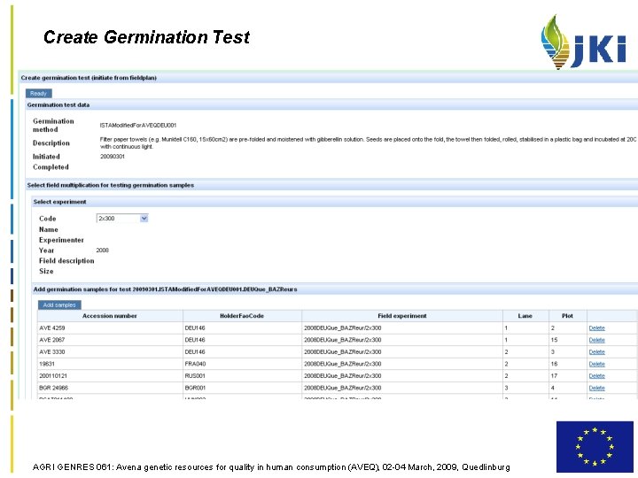 Create Germination Test AGRI GENRES 061: Avena genetic resources for quality in human consumption