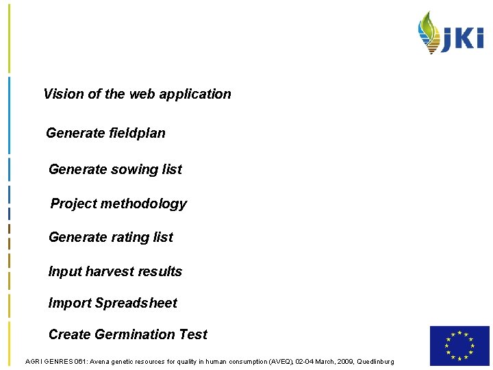 Vision of the web application Generate fieldplan Generate sowing list Project methodology Generate rating