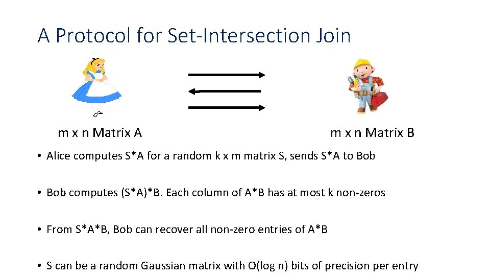 A Protocol for Set-Intersection Join m x n Matrix A m x n Matrix