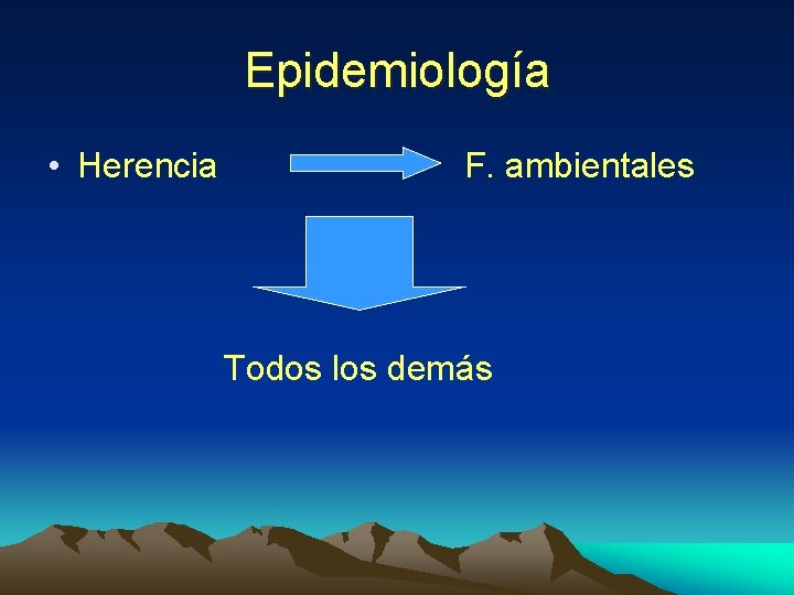 Epidemiología • Herencia F. ambientales Todos los demás 