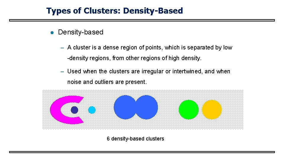 Types of Clusters: Density-Based l Density-based – A cluster is a dense region of