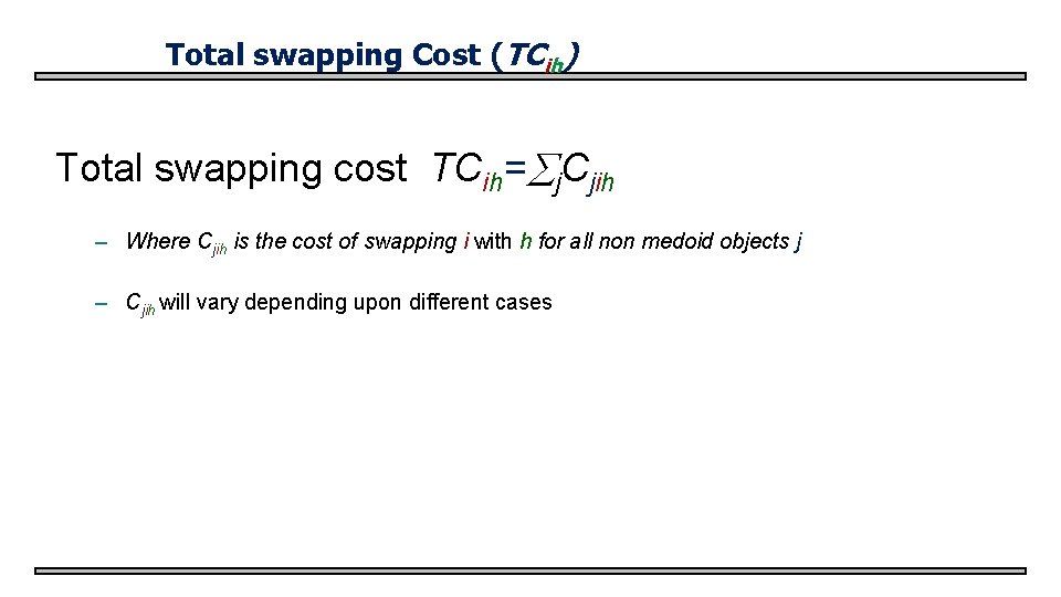 Total swapping Cost (TCih) Total swapping cost TCih= j. Cjih – Where Cjih is