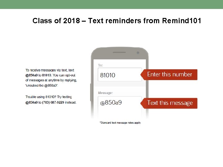 Class of 2018 – Text reminders from Remind 101 